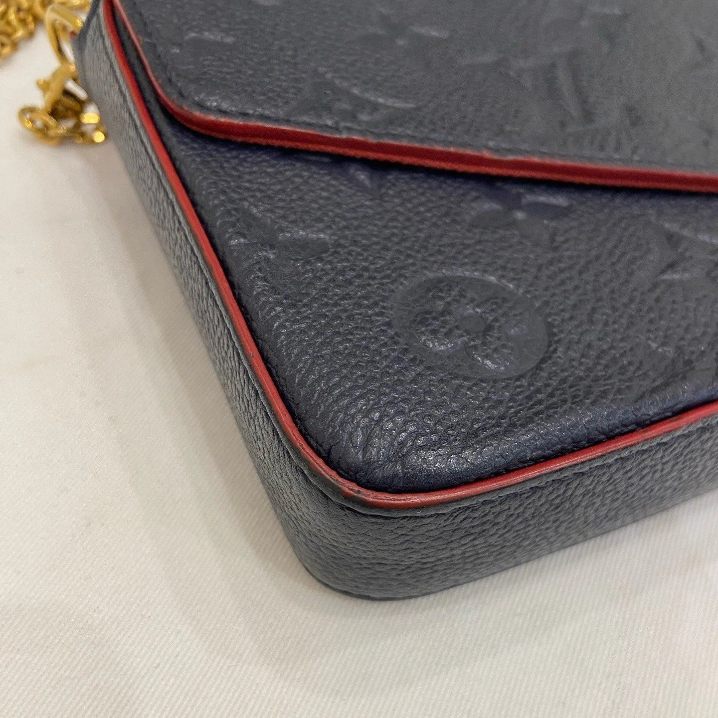 Louis Vuitton Felice Monogram Empreinte Chain Crossbody Blue Gold Women Classic