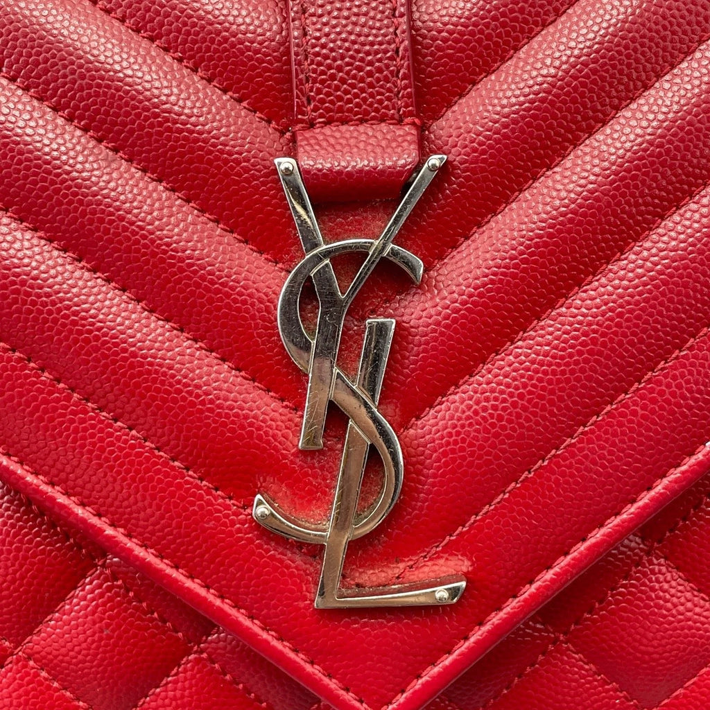 Saint Laurent Envelope Bag Chain Shoulder Bag Red Silver Hardware Women Fashion