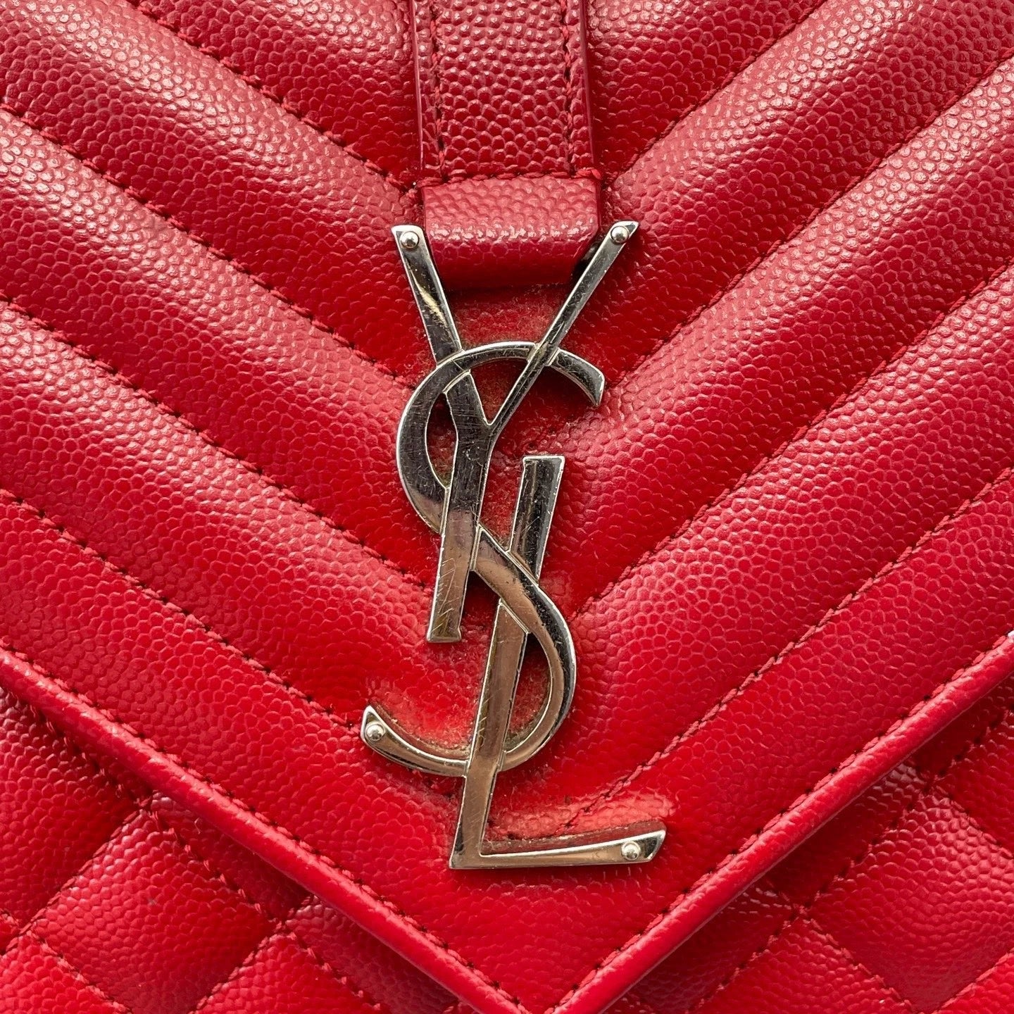Saint Laurent Envelope Bag Chain Shoulder Bag Red Silver Hardware Women Fashion