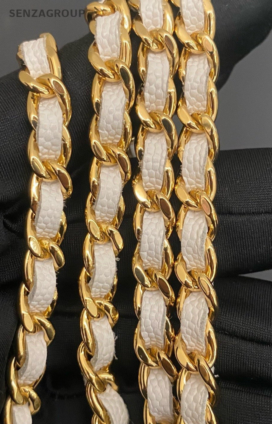 Chanel Poker Chain Shoulder Bag Crossbody White Gold Women Classic