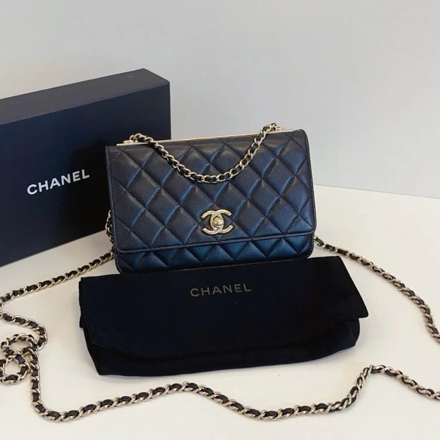 Chanel Trendy CC WOC Chain Shoulder Crossbody Black Gold Women Classic