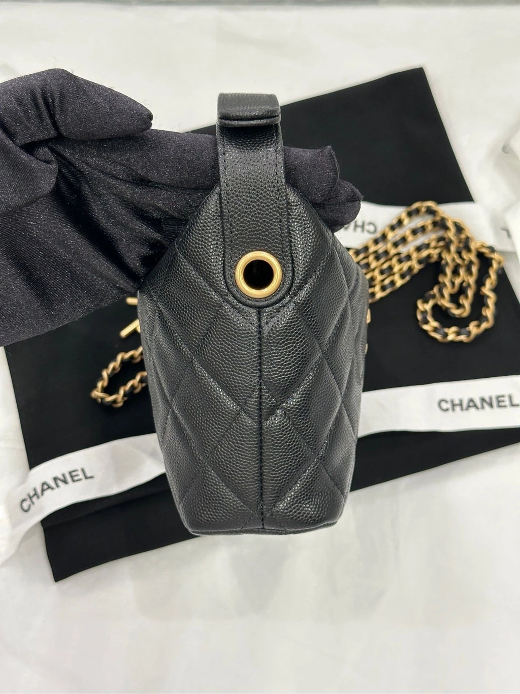 Chanel Vanity Black Gold Crossbody Handbag Excellent