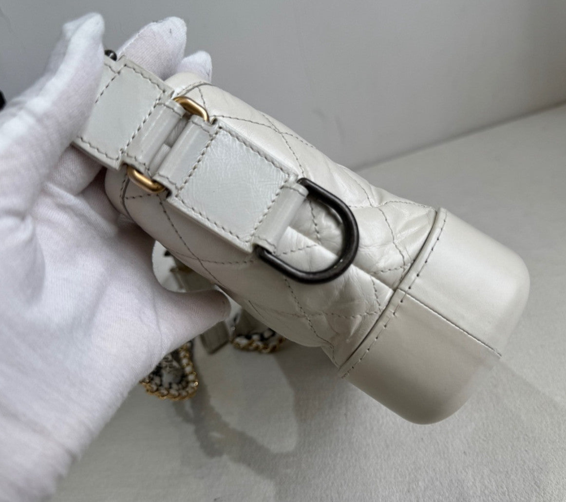 Chanel Gabrielle PM Chain Shoulder Bag Crossbody White Gold Used Women Classic