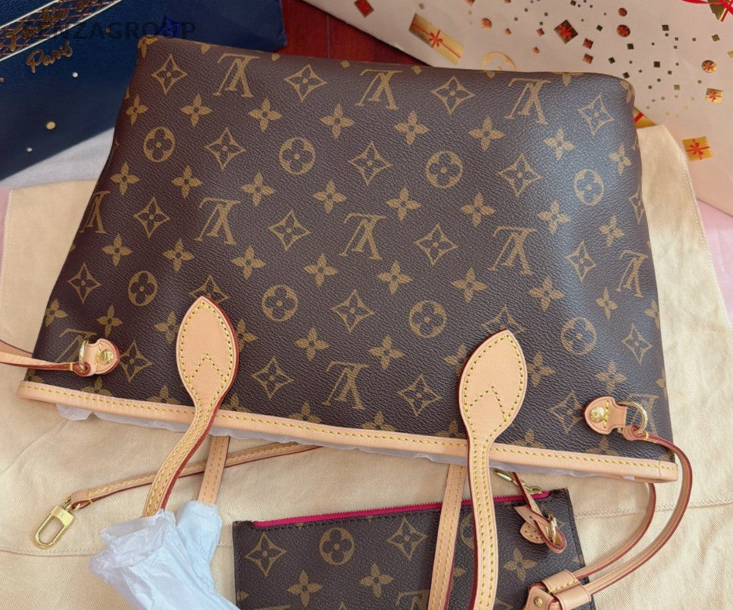 Louis Vuitton Neverfull PM Monogram Shoulder Bag Brown Gold Women Classic