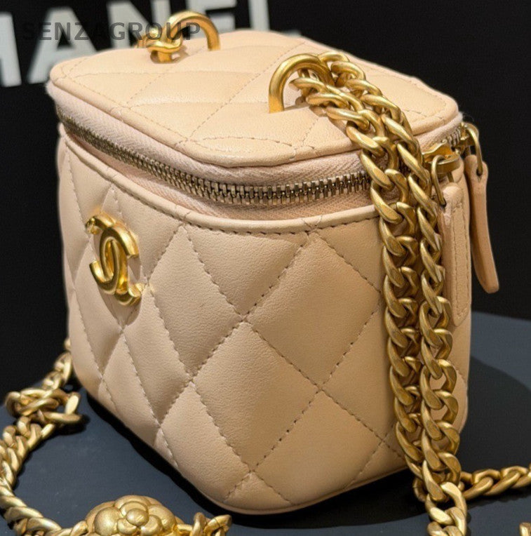 Chanel Diamond Chain Lambskin Box Crossbody Pink Gold Women Classic Fashion