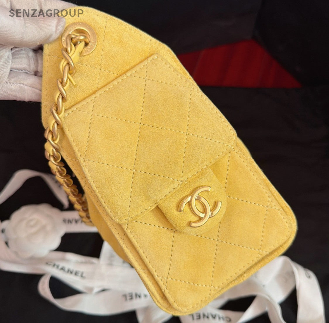 Chanel 25Bag Suede Mini Chain Shoulder Bag Yellow Gold Used Women Classic