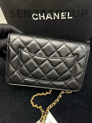 Chanel 23S Enamel Heart WOC Black Gold Chain Crossbody Bag
