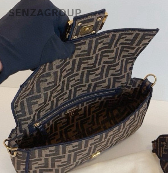 Fendi Baguette MM Top Handle Bag Crossbody Brown Gold Women Classic Designer