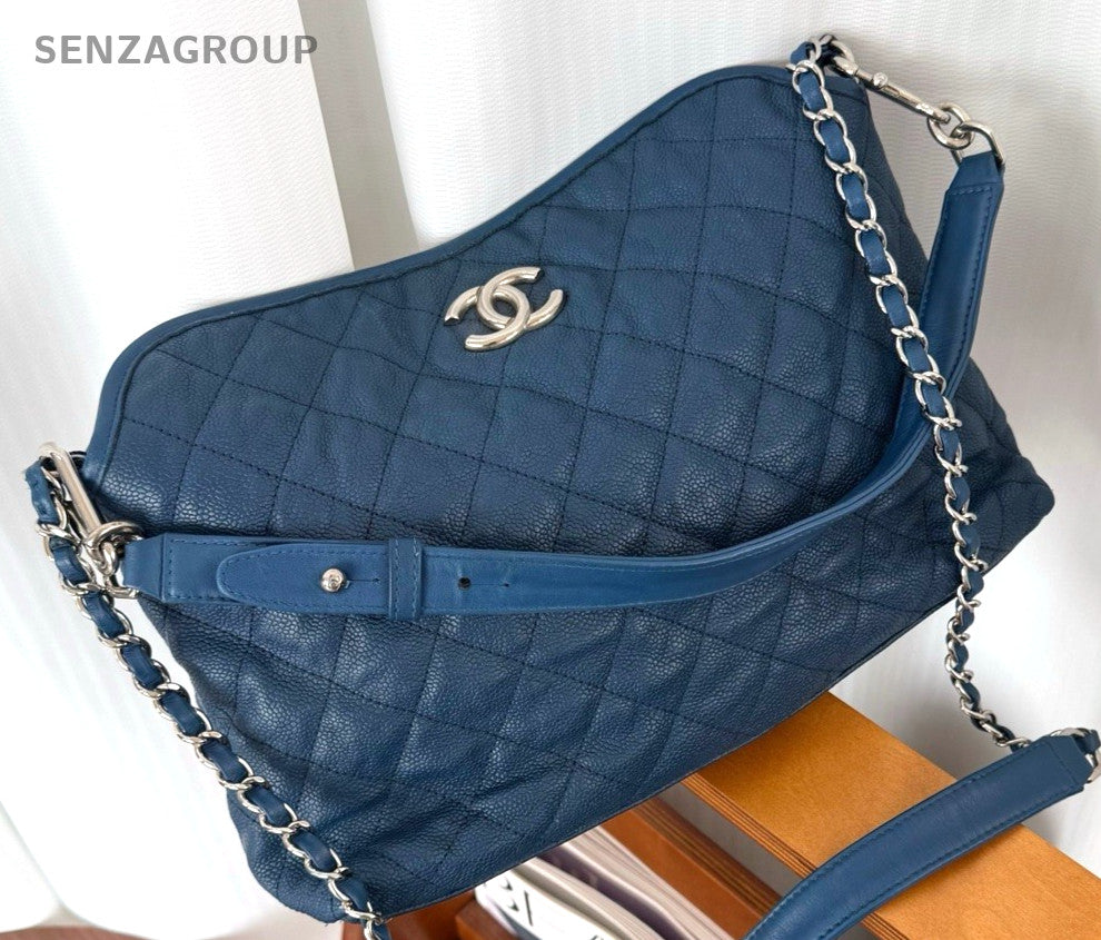 CHANEL Hobo caviar Chain 2way Shoulder bag Diamond pattern Women Handbag Blue