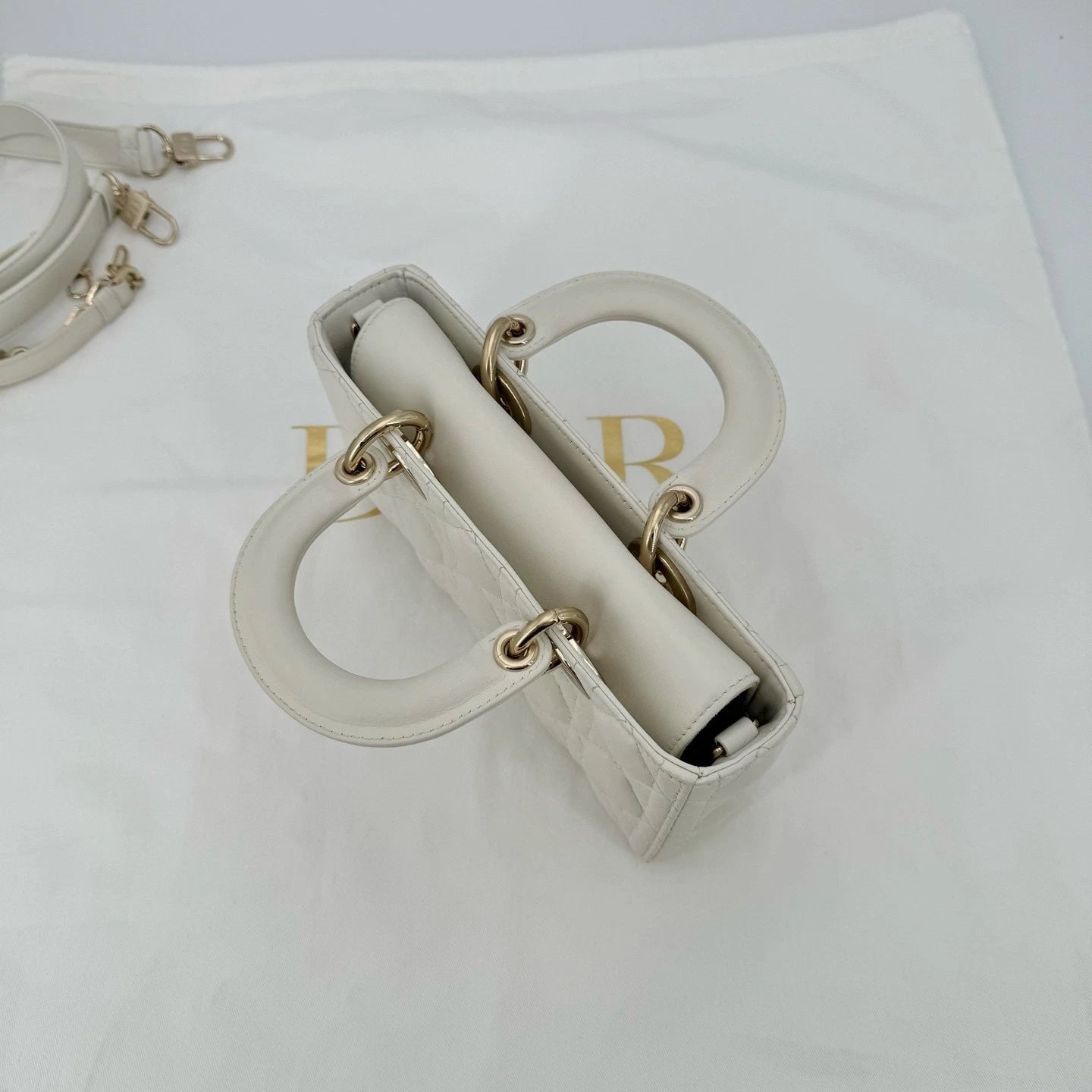 Dior White Gold D-Joy Top Handle Shoulder Bag For Women