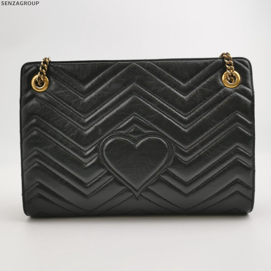 Gucci Marmont Black Gold Clasp Chain Shoulder Bag Classic Women's