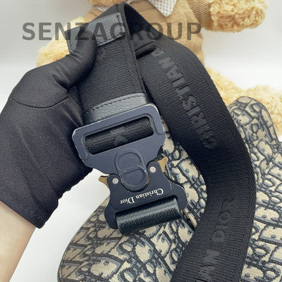 Dior Saddle Waist Bag Black Gold Monogram Unisex Classic