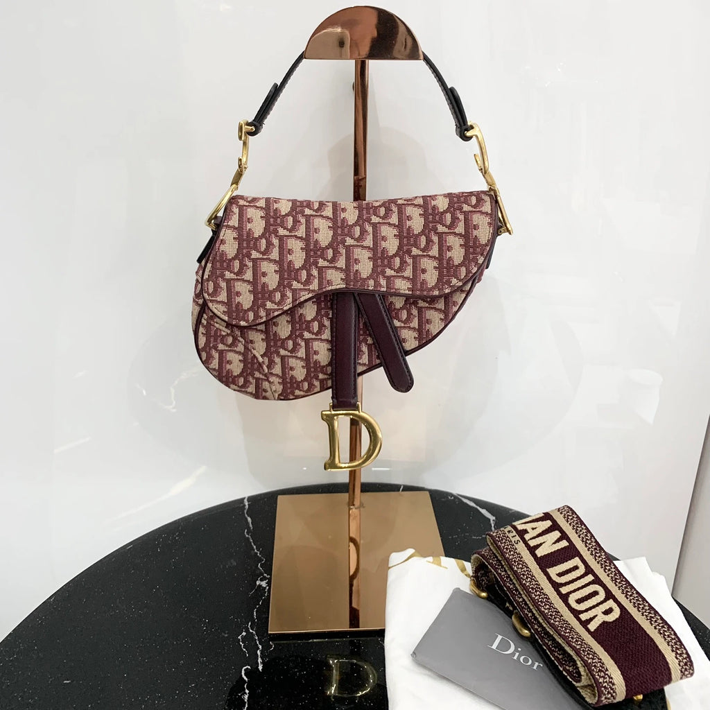 Christian Dior Oblique Red Shoulder Bag Gold Hardware Women Classic S