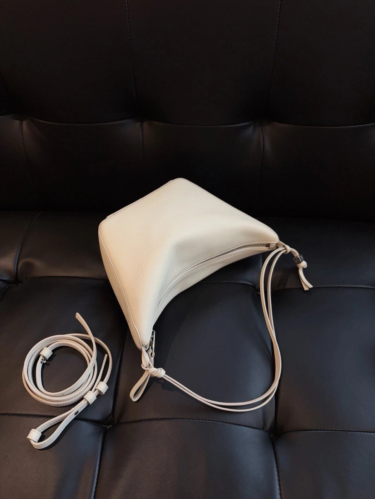 LOEWE Hammock Hobo Shoulder Bag White Full Calfskin Geometric Design