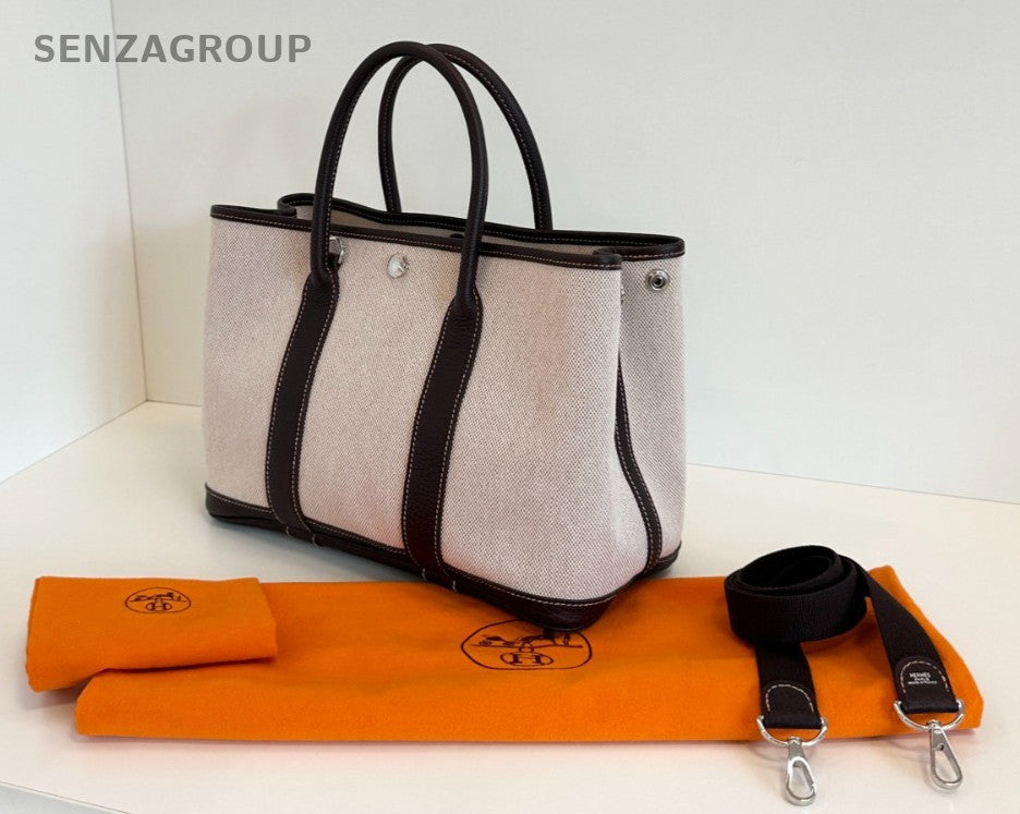 Hermes Garden Party 30 Tote Canvas 2way Shoulder Handbag