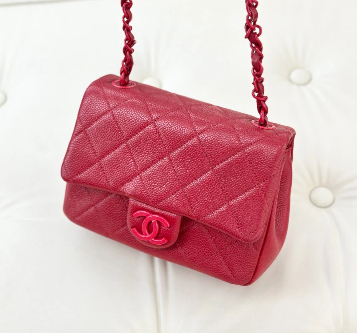 Chanel Classic Flap Mini Square Calfskin Shoulder Bag Red Hardware Women S