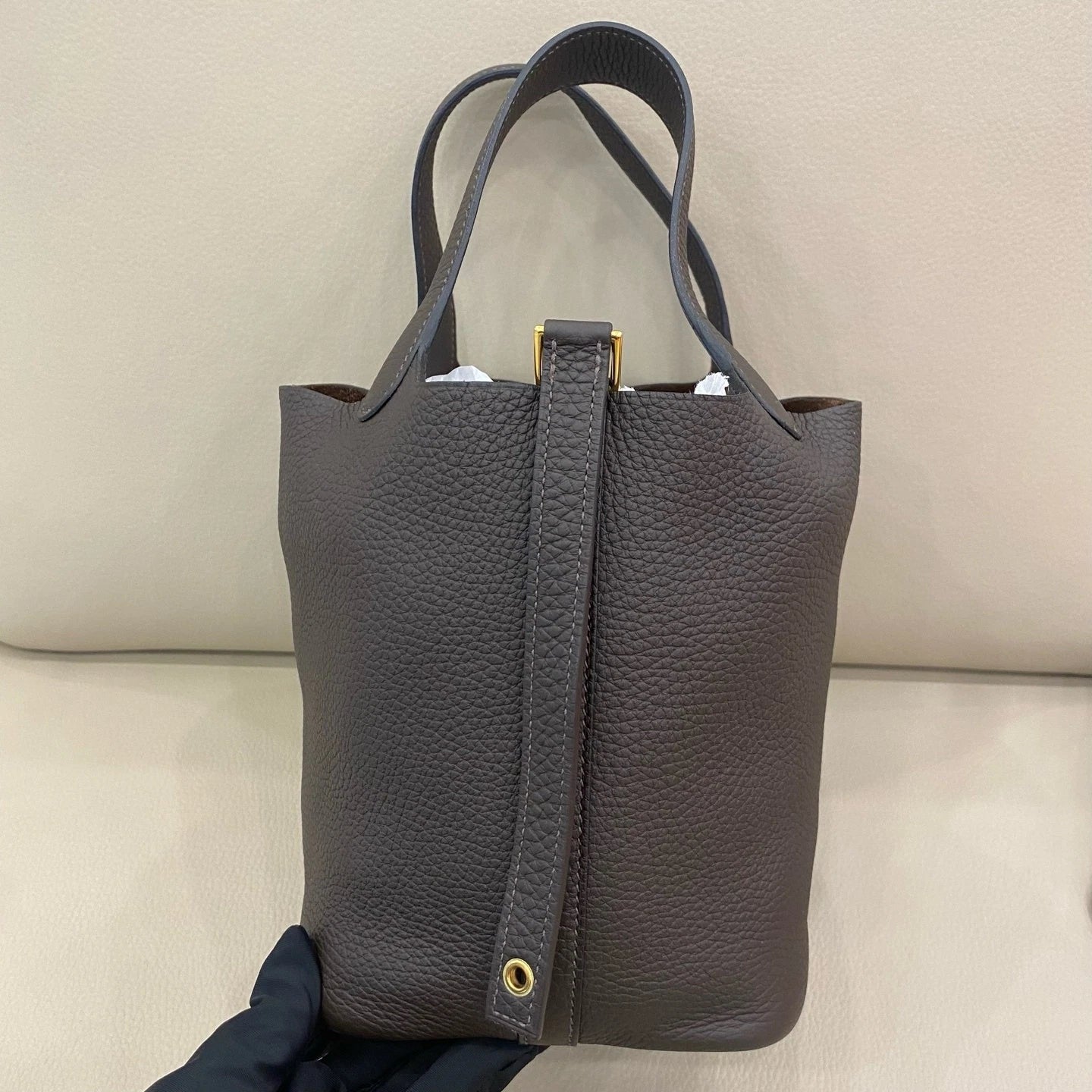 Hermes Picotin18 Brown Leather Gold Hardware Bucket Bag Women