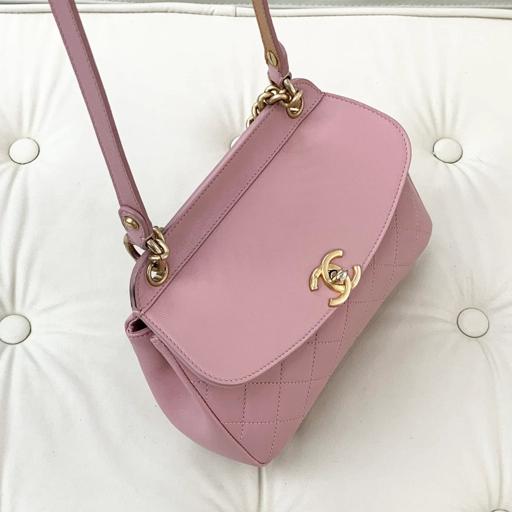 Chanel Calfskin 2Ways Shoulder Crossbody Bag Pink Gold Hardware Women S