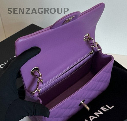 Chanel Classic Flap Mini Chain Shoulder Bag Purple Gold Women Diamond Fashion