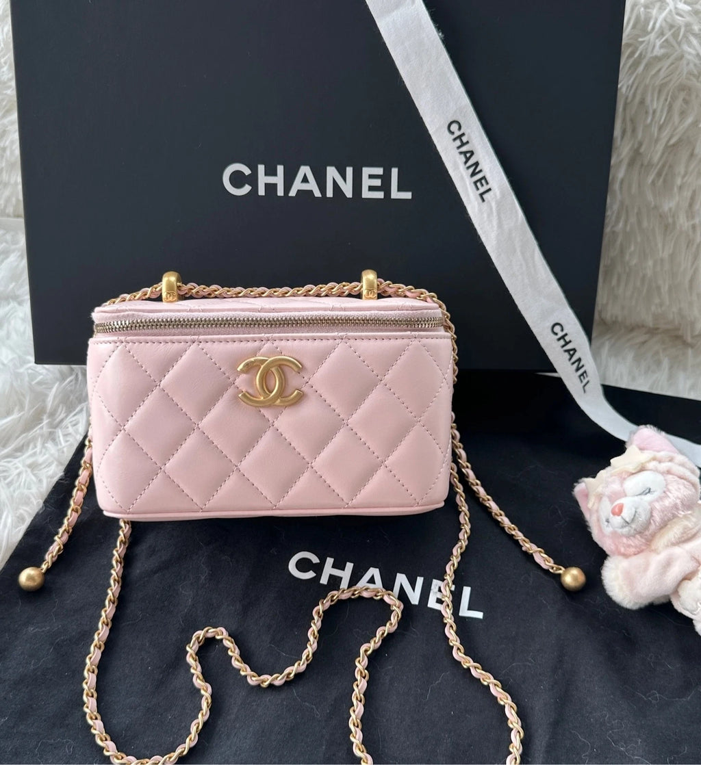 Chanel Sakura Pink Double Gold Ball Adjustable Chain Box Handbag Women