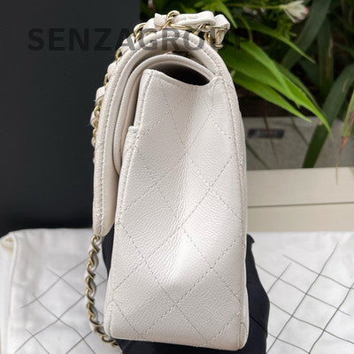 Chanel Classic Flap Medium Quilted Chain Shoulder Bag in White Gold