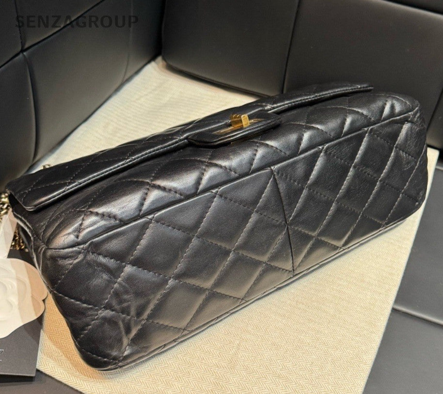 Chanel Diamond GM Chain Lambskin Shoulder Bag Black Gold Women Classic