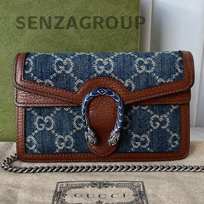Gucci Mini Dionysus Denim Shoulder Bag Blue Brown Women's