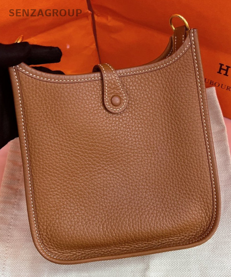 HERMES Evelyne TPM Mini Shoulder Bag Crossbody Brown Gold Used Women Classic