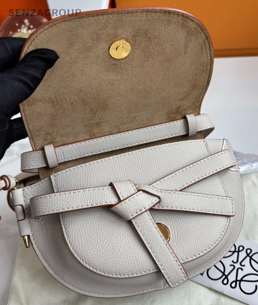 Loewe Mini Gate Calfskin Shoulder Crossbody Bag Oatmeal Women