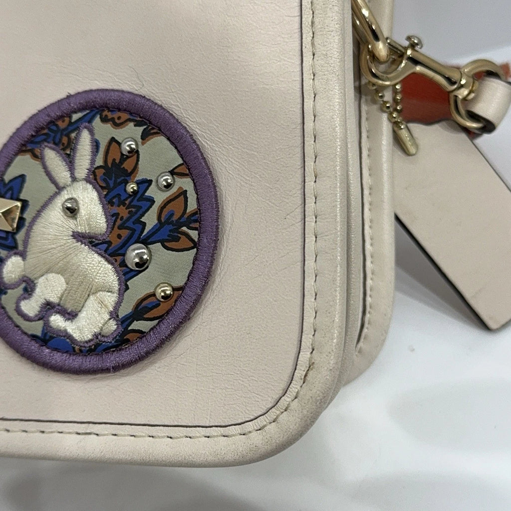Coach White Leather Rabbit Star Embroidered Shoulder Crossbody Women