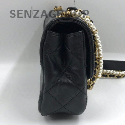 Chanel Black Gold CF Mini Pearl Chain Shoulder Crossbody Bag Women's Fashion
