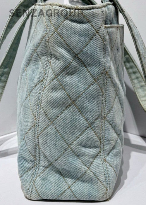 Chanel Tote Vintage Shoulder Bag Blue Used Women Diamond Classic
