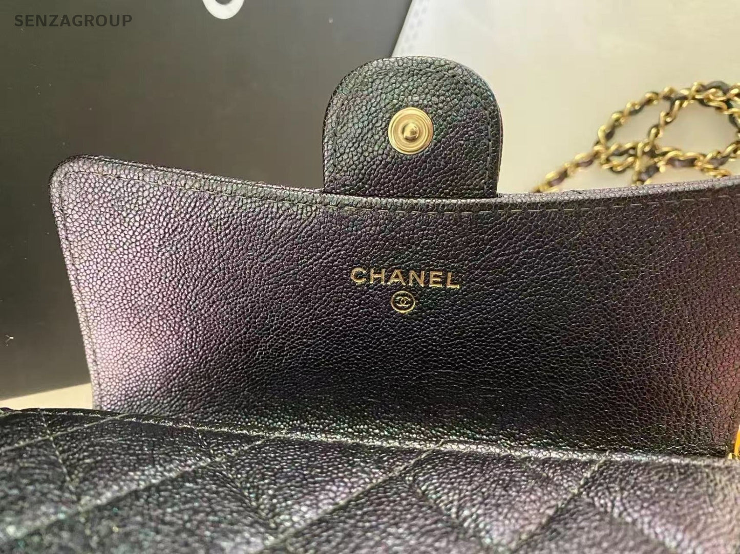 Chanel WOC Diamond Chain Shoulder Bag Black Gold Women Classic
