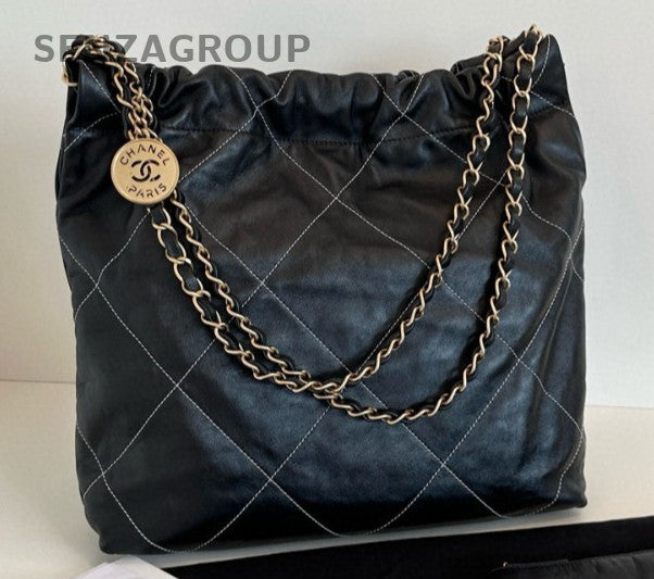Chanel Diamond PM Chain Shoulder Bag Black Gold Used Women Classic