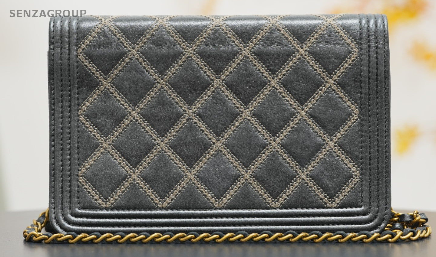 CHANEL Leboy Woc Wing forward line Diamond pattern Shoulder bag Black Gold Women