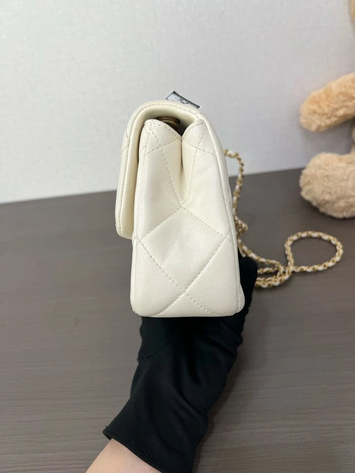 CHANEL 24S Lambskin Pearl Flap Square Crossbody Bag For Women