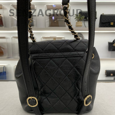 Chanel Duma Quilted Black Gold Small Chain Backpack Classic Women's