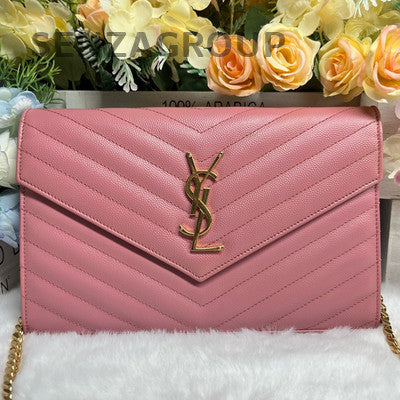 Saint Laurent Medium Envelope WOC Pink Gold Chain Crossbody Bag