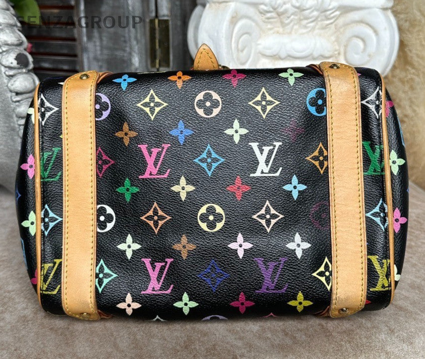 Louis Vuitton Monogram Black Multicolor Gold Top Handle Bag Used Women Classic