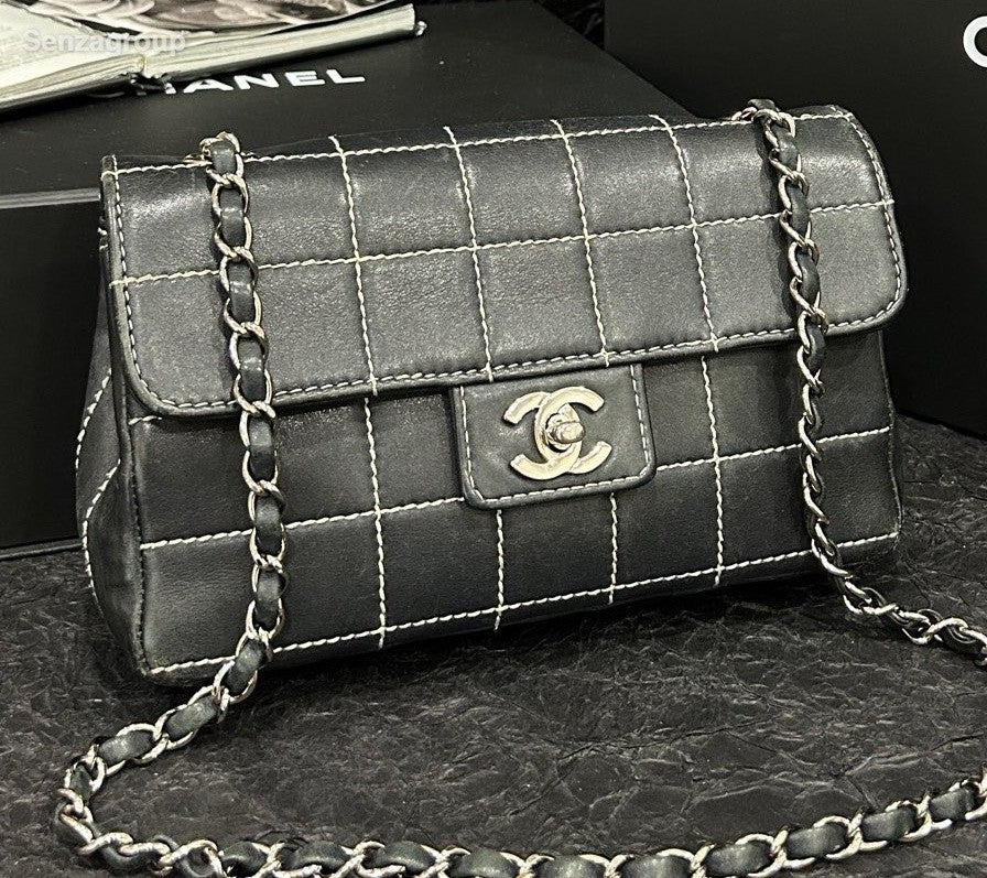 Chanel Classic Flap Calfskin Mini Chain Shoulder Bag Crossbody Black Women