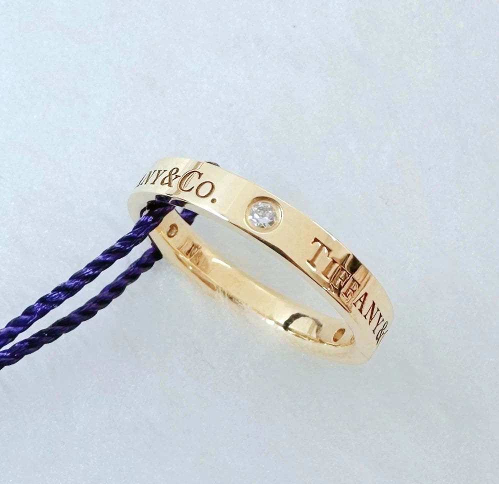 Excellent Authentic Tiffany &amp; Co. 18K Rose Gold 3 Diamonds Band Ring EU51/US5.75