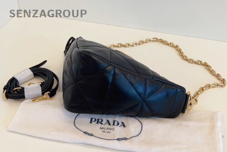 PRADA Puff Diamond pattern All Leather Chain 2way Shoulder Handbag Women black