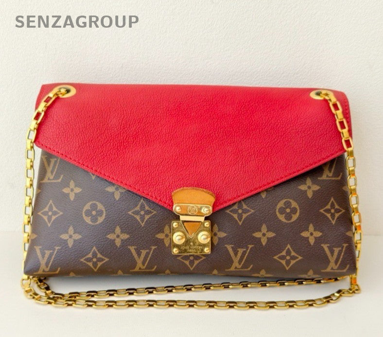 Louis Vuitton Monogram Chain 2Way Shoulder Bag Crossbody Red Brown Women Classic