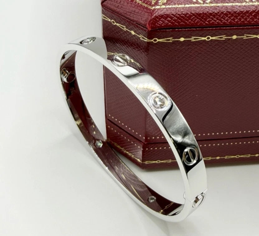 Cartier Love Classic Bracelet 4 Diamonds 18K White Gold Bangle Size17