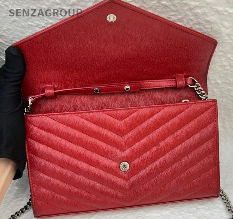 YSL Saint Laurent MM Caviar Leather woc Chain Shoulder Crossbody Bag Red Women