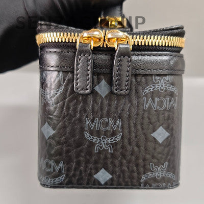 MCM Black Gold Zipper Cosmetic Case Handbag Women's Classic Fashion