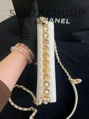 Chanel White Quilted Pearl Chain Crossbody Bag - Women's Fashion