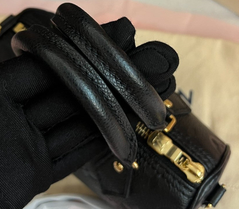 Louis Vuitton Speedy Nano Top Handle Bag Crossbody Black Gold Used Women Classic