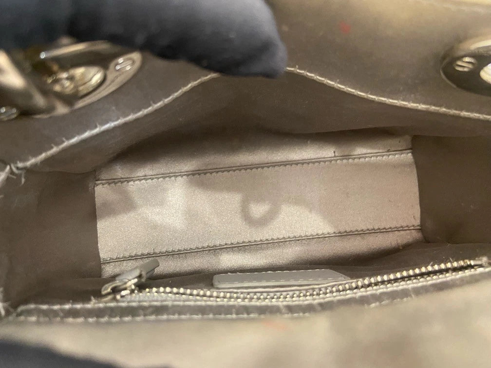 Christian Dior Lady Dior 2Way Top Handle Crossbody Gray Silver Women Classic