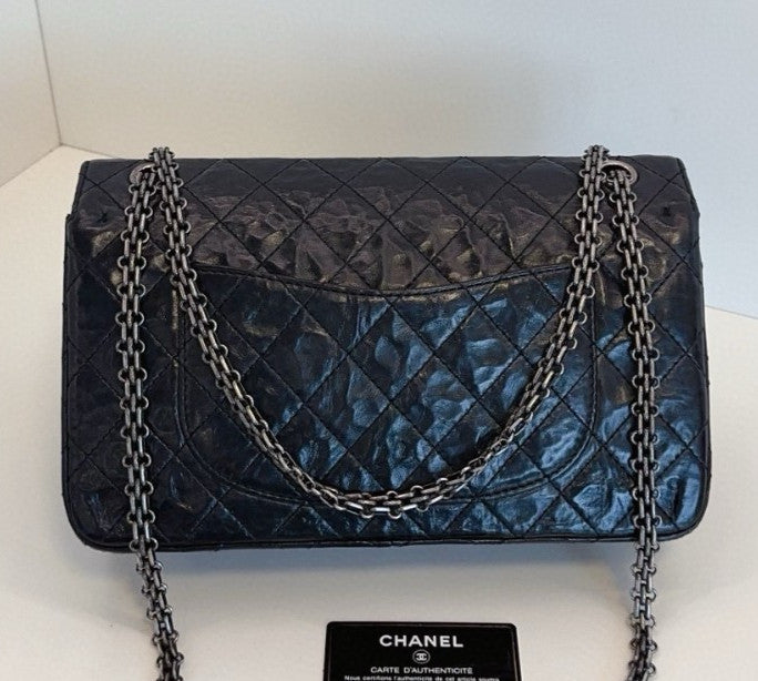 Chanel 2.55 MM Chain Shoulder Bag Crossbody Black Silver Women Classic